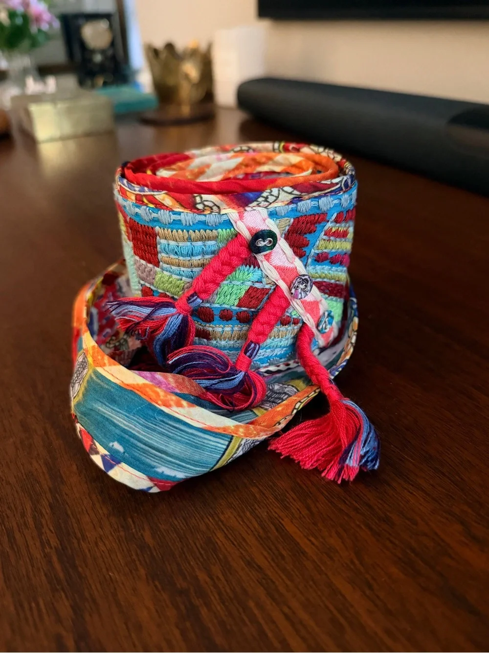 Johnny Was Colorful Boho Embroidered Obi Belt with Tassels